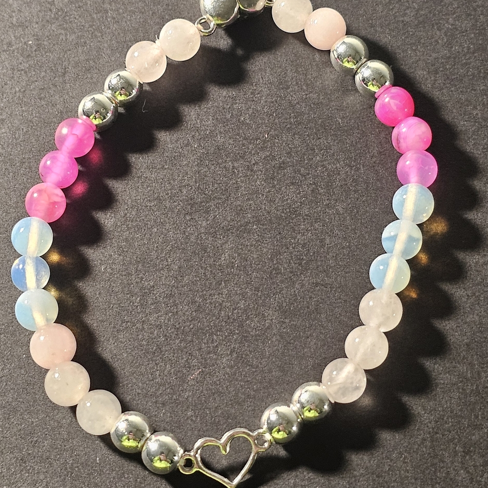 Quartz Chakra Stone Heart Charm Bracelet